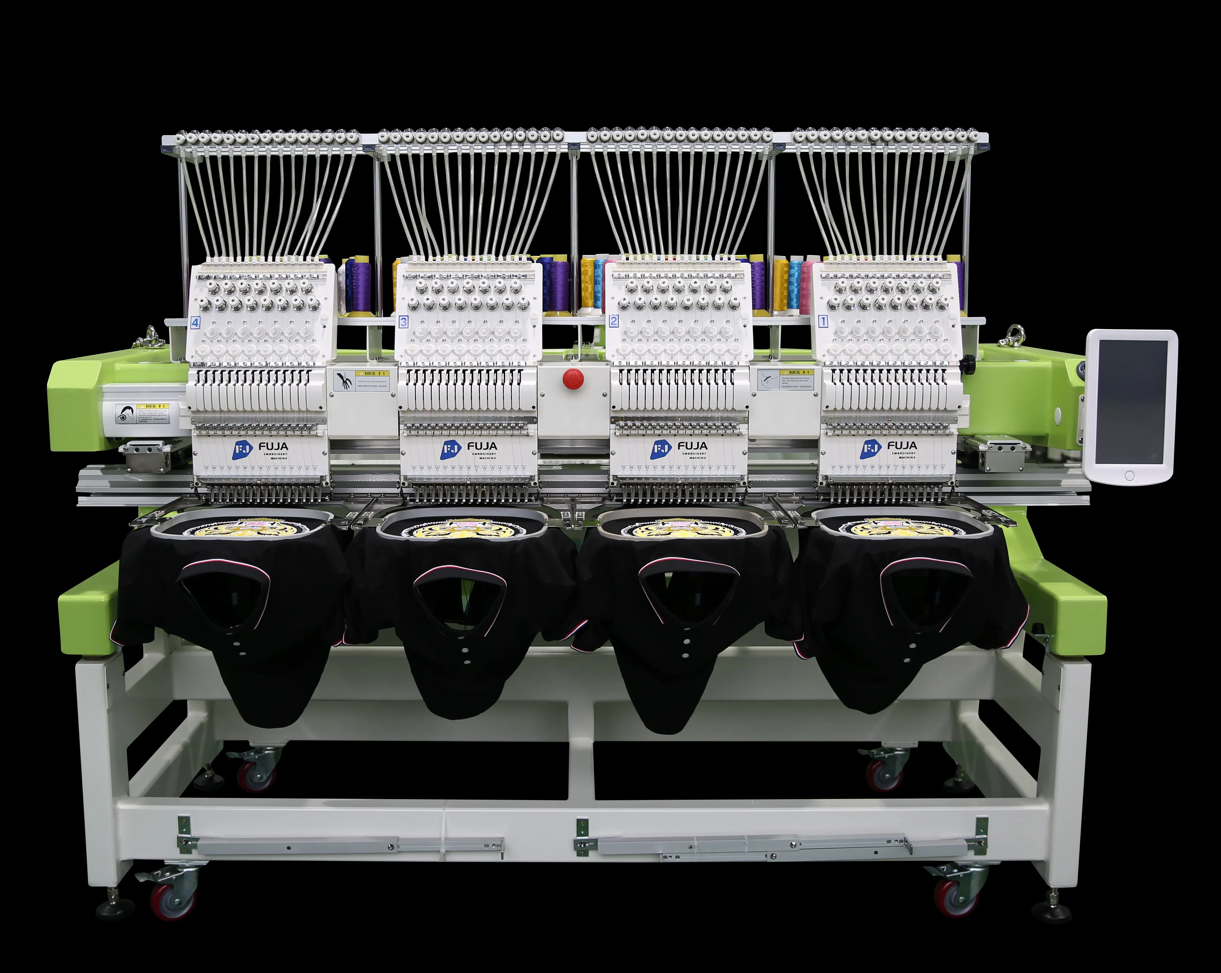 FUJA Industriale 4 Testa Multi Aghi Digitale Computerizzato T-shirt Cappelli Macchina da Ricamo per Ricamo Tappeti Digitali