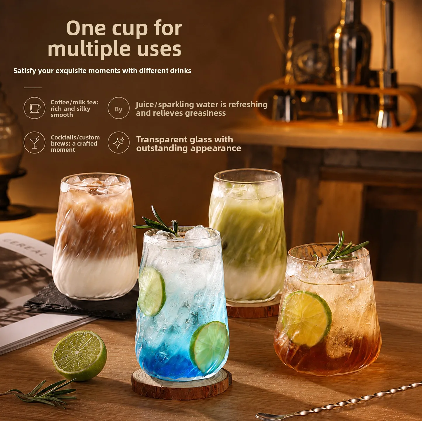High borosilicate transparent glass High value cocktail cup Latte American hand brewed coffee cup Drink cup Household