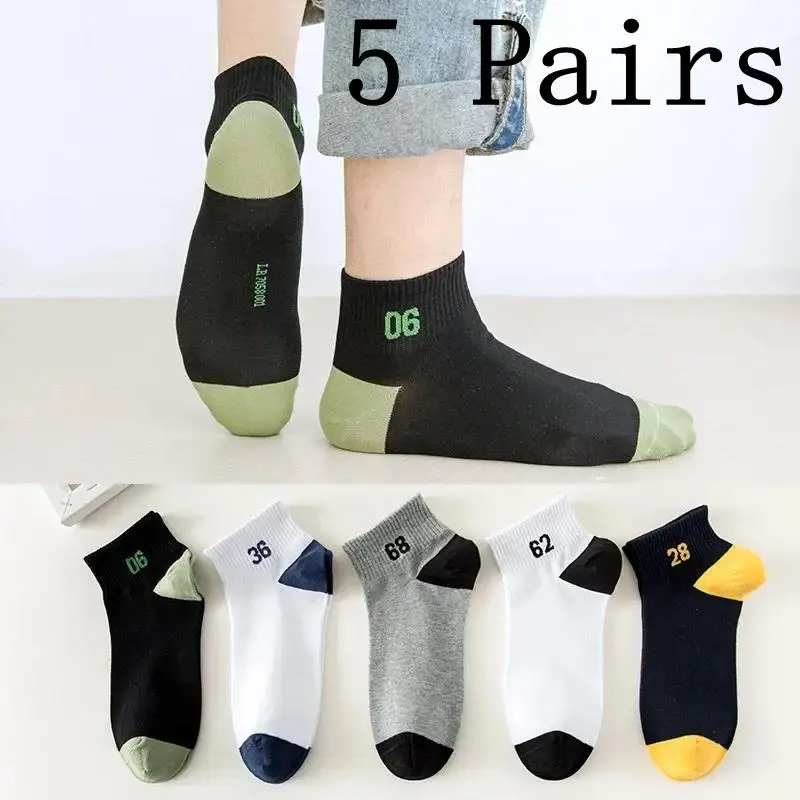 5 Pairs Mens No Show Low Top Shallow Mouth Invisible Polyester Comfortable Figure Sports Socks Stripes Vintage Nice Harajuku