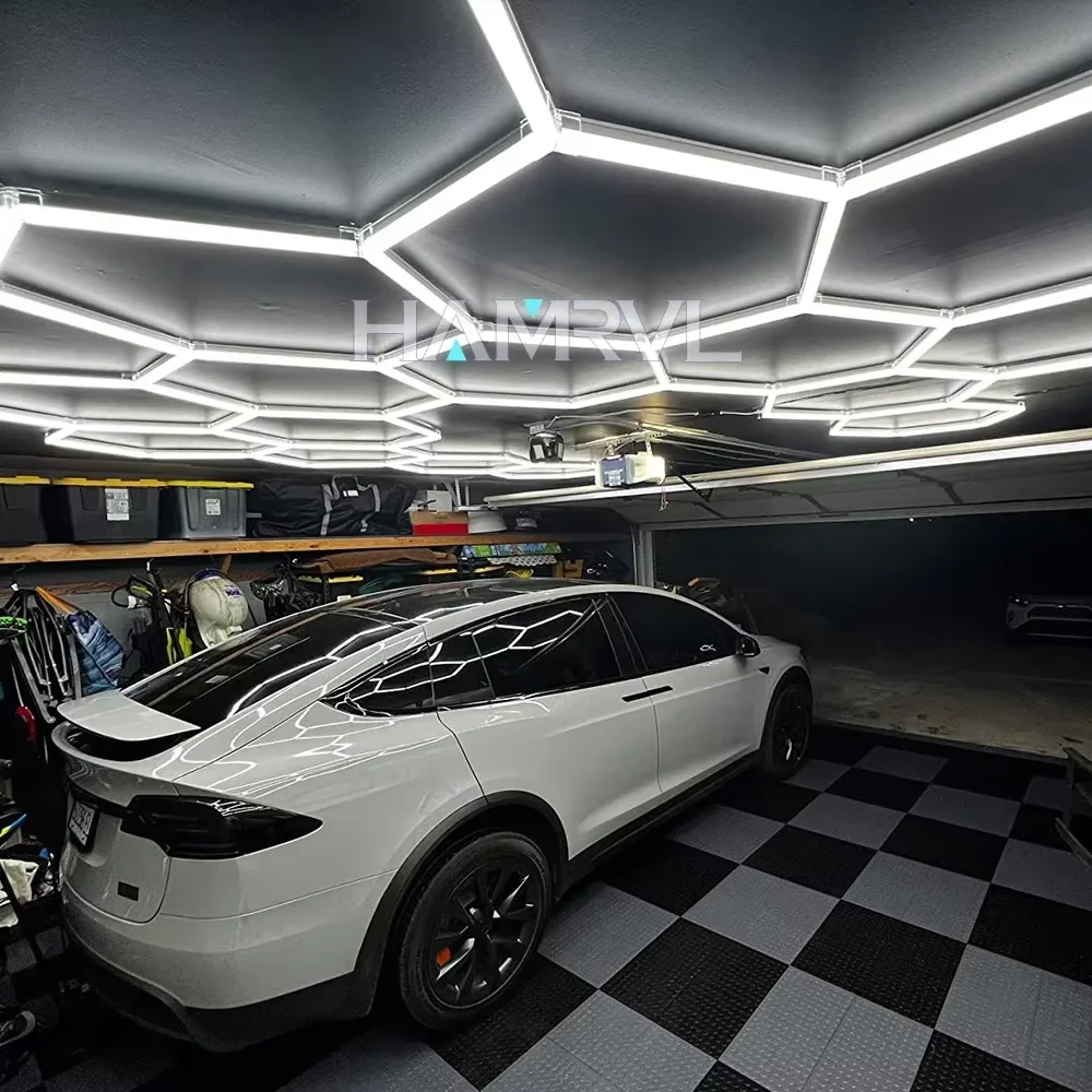 Garage Light Hexagon LED Lighting for Car Tire Parts Store Details 4S Demo Gym Warehouse Ceiling Honeycomb Tube Lamp 110-240V