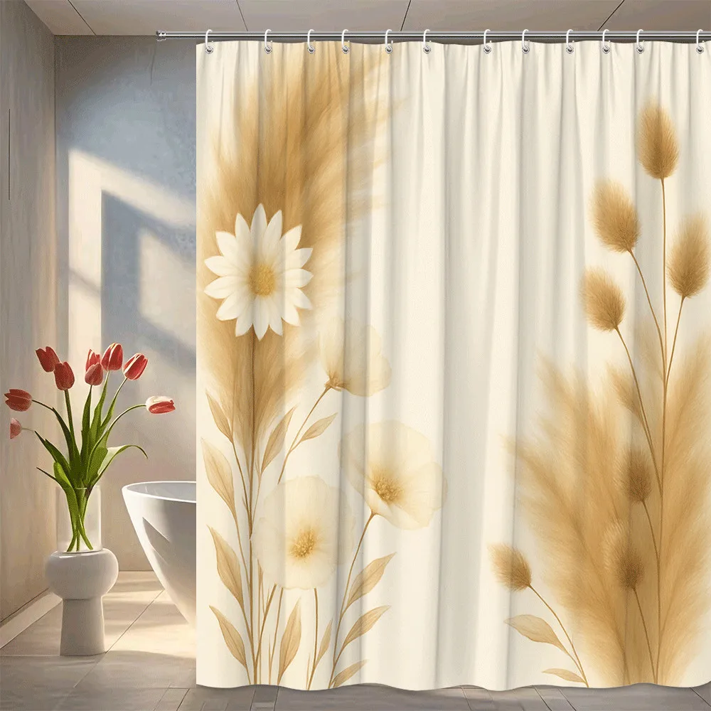 

Золотая пшеничная полевая занавеска для душа, белые цветы ромашки, натуральный ботанический дизайн, декор для фермерского дома, водонепроницаемая, быстрая установка