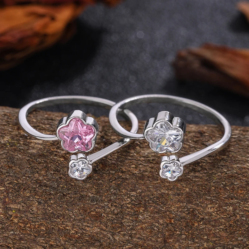 Classic Fashion Genuine S925 Silver Flower Opening Women's Exquisite and Versatile Ring 3