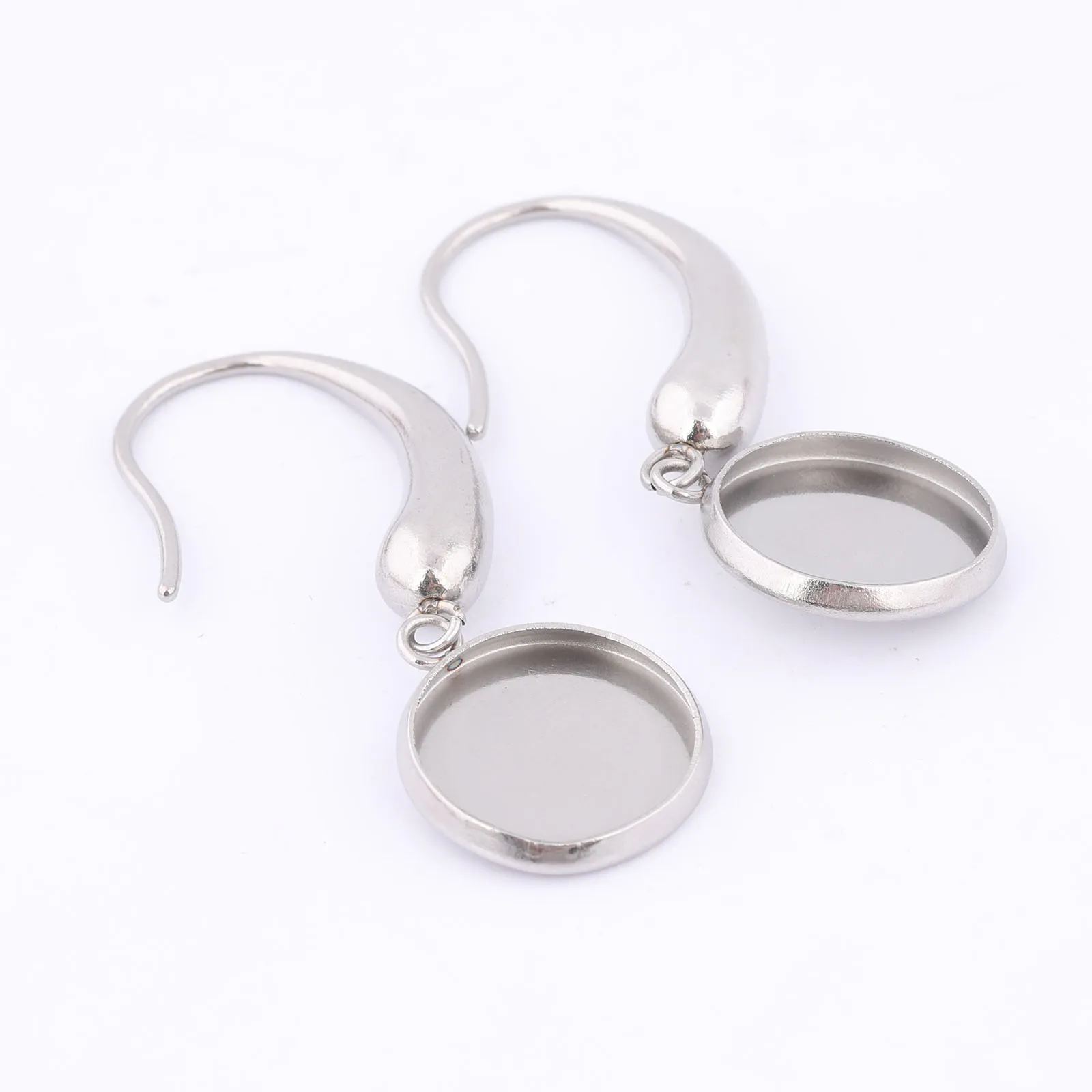 10pcs Stainless Steel Ear Wire Hooks Findings Fit 12mm Cabochon Earring Base Setting Blanks Diy Jewelry Making Acccessories