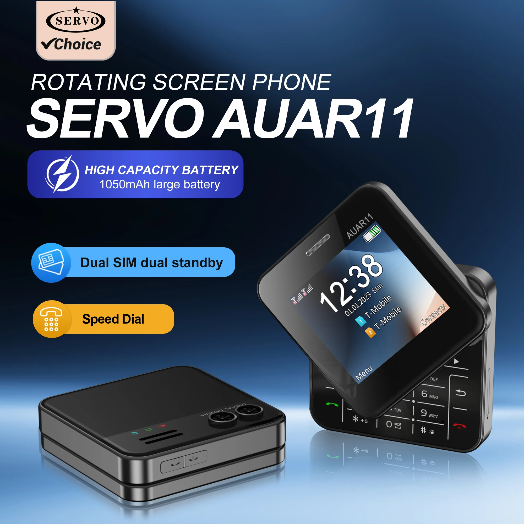 SERVO AUAR11 2G GSM Rotating Screen Mobile Phone 2.4 inch Speed Dial Magic Voice Blacklist 2 SIM Side Slider Cellphone FM Radio