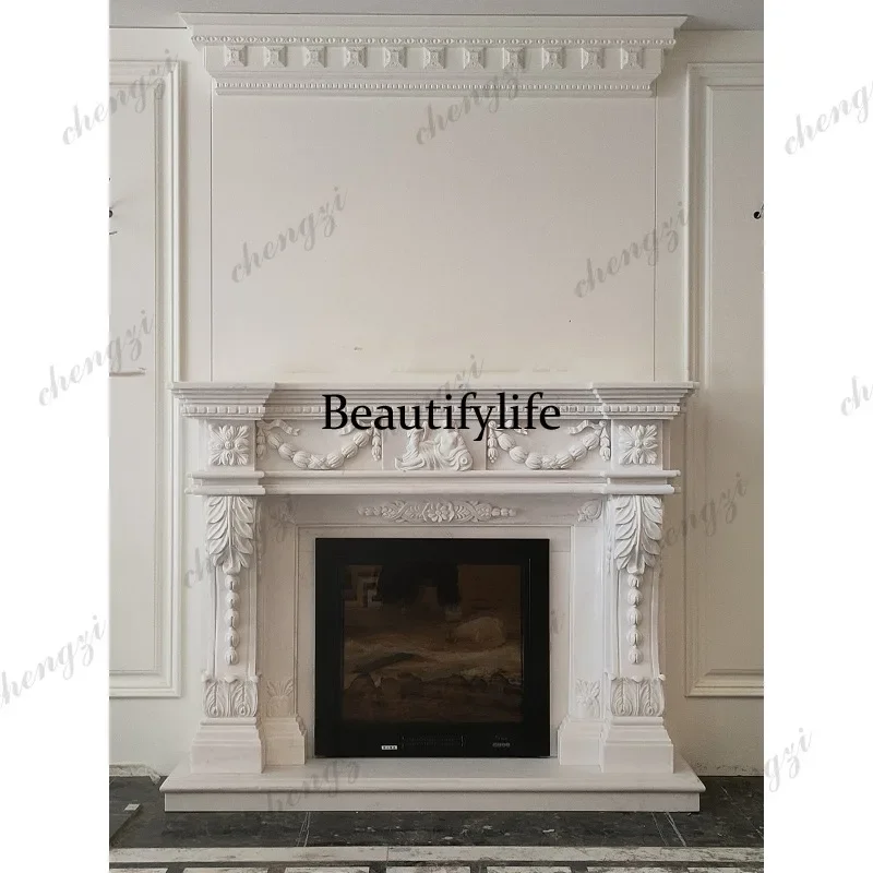 N178 Marble fireplace cabinet European stone carving white marble stone relief flower French fireplace cabinet