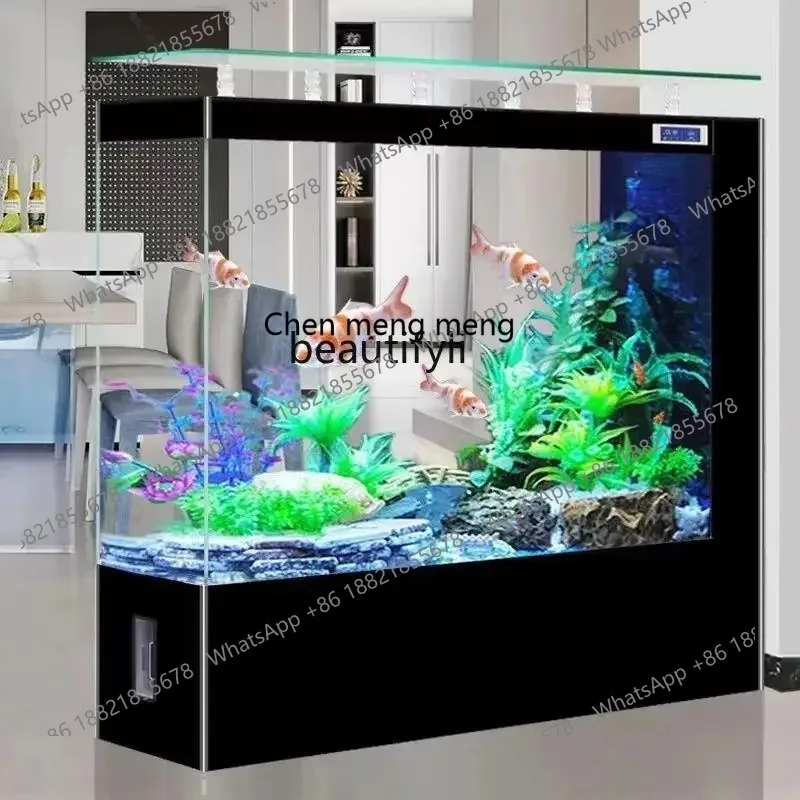 S7486 ss Fish Tank Living Room Glass Temperature Display Intelligent Large Light Luxury Home Floor Side Filter Aquarium Change W