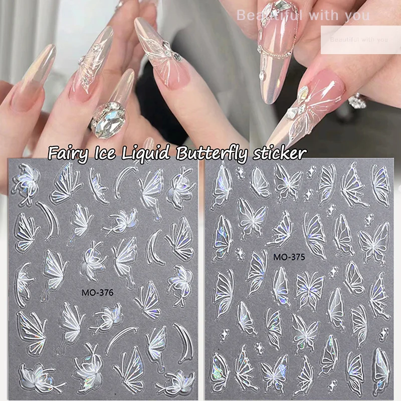 

1pcs 5D Glitter Butterfly Nail Stickers Kawaii Aurora Butterfly Nail Art Charms Decorations Decals DIY Manicure Adhesive Slider