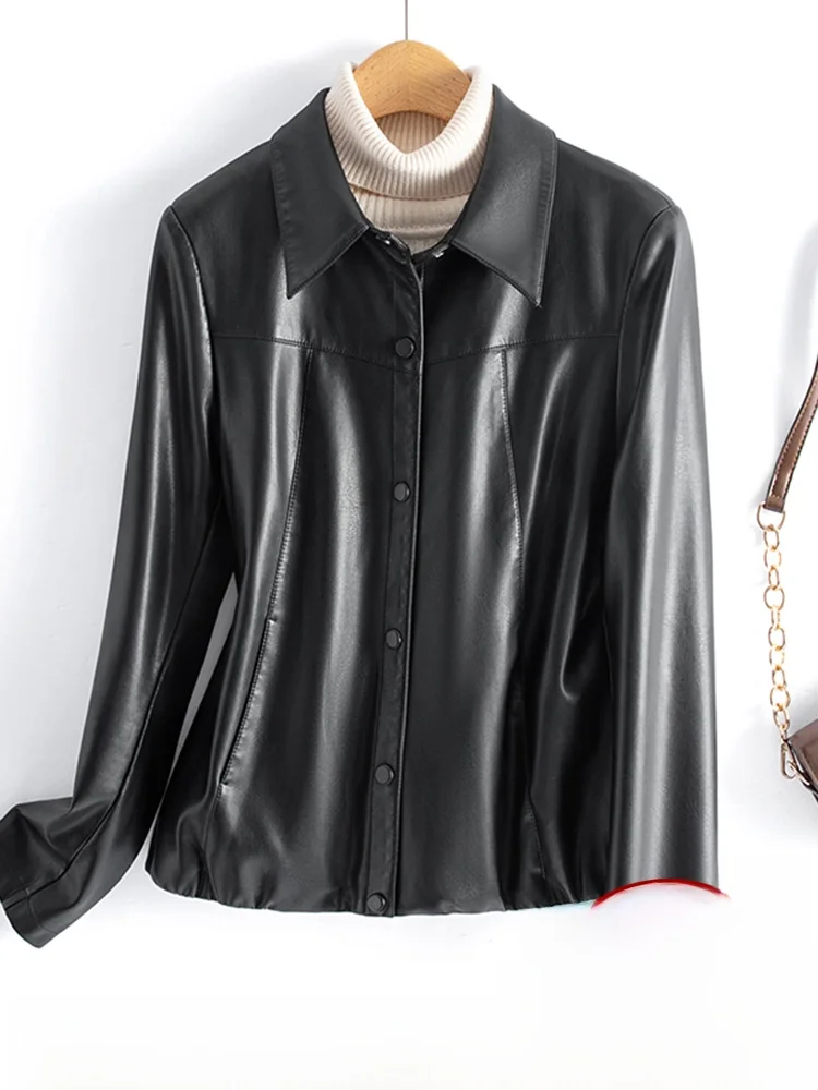 Giacca in Vera Pelle da Donna Primavera/Autunno, Slim Fit, in Pelle di Pecora, Stile Biker, Versatile per il Pendolarismo, Antivento, per 30-34 Anni