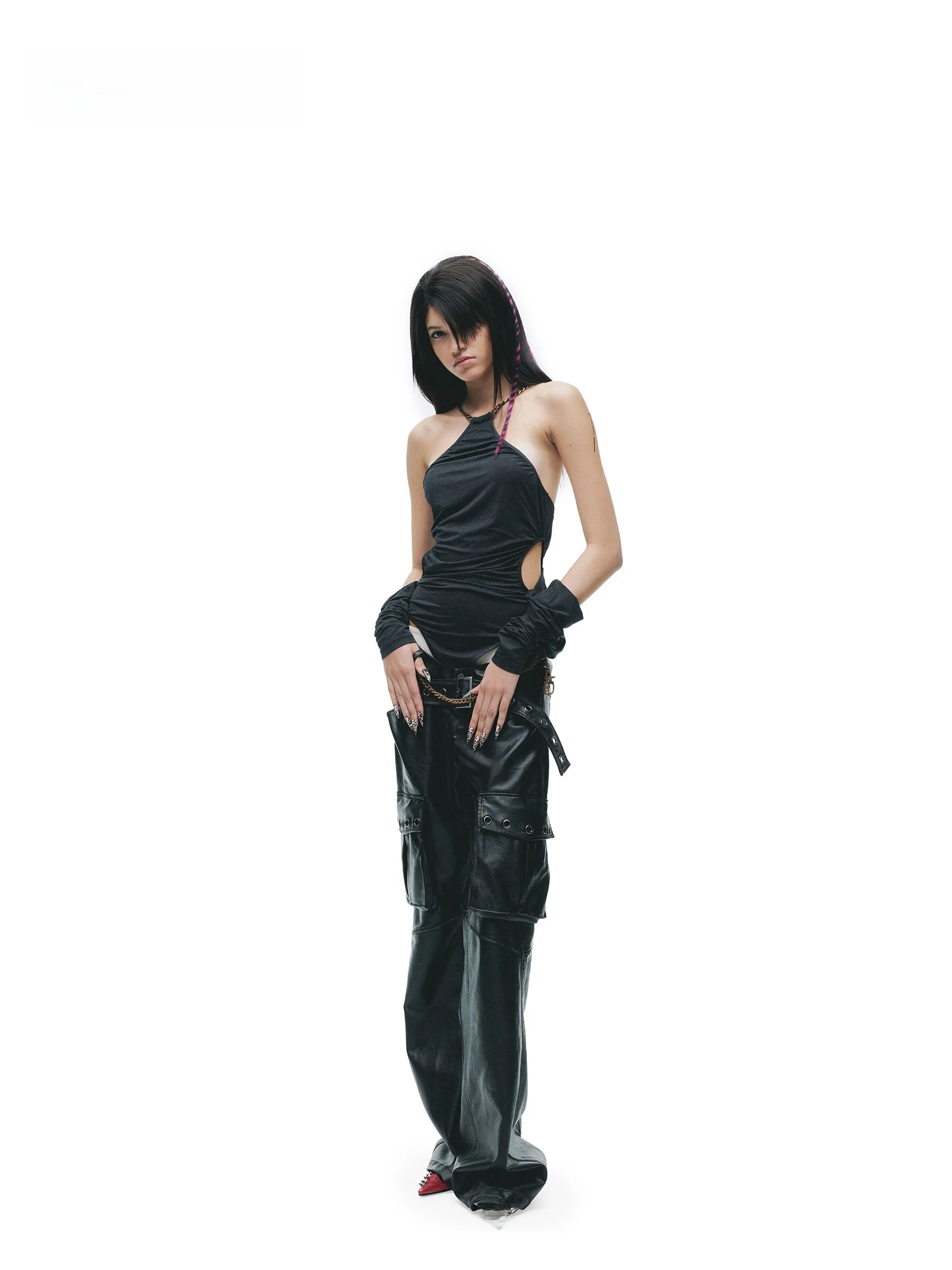 

24ANS LTD Millennium Punk Two-Piece Set Multi-Wear Summer Design Anti-Slip Metal Neck Hanging Bamboo Fiber Long Sleeve T-Shirt