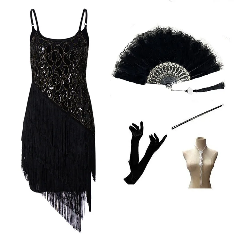 New 1920S Retro Sequin Dress Latin Dance Performance Set Evening Party Women's Fashion Bright Polyester Gown Spring Season
