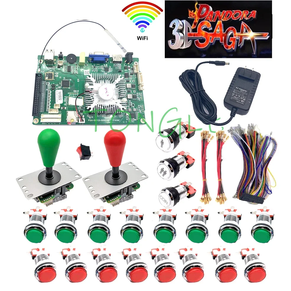 Pandora-3D SAGA Arcade Machine Kit, WiFi Game Board, 5Pin Joystick, Chrome LED Button, 4188 in 1, DIY Kit