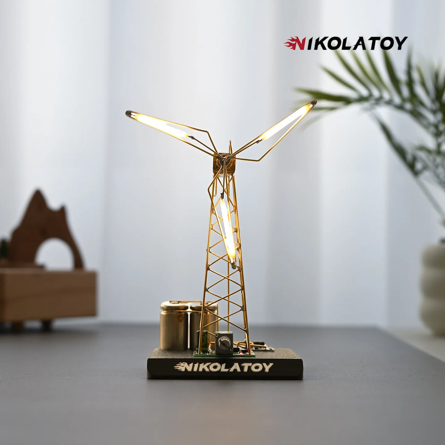 NIKOLATOY Creative Handmade Desktop Rotating Windmill Model Night Light Technology Sense Boyfriend Gift