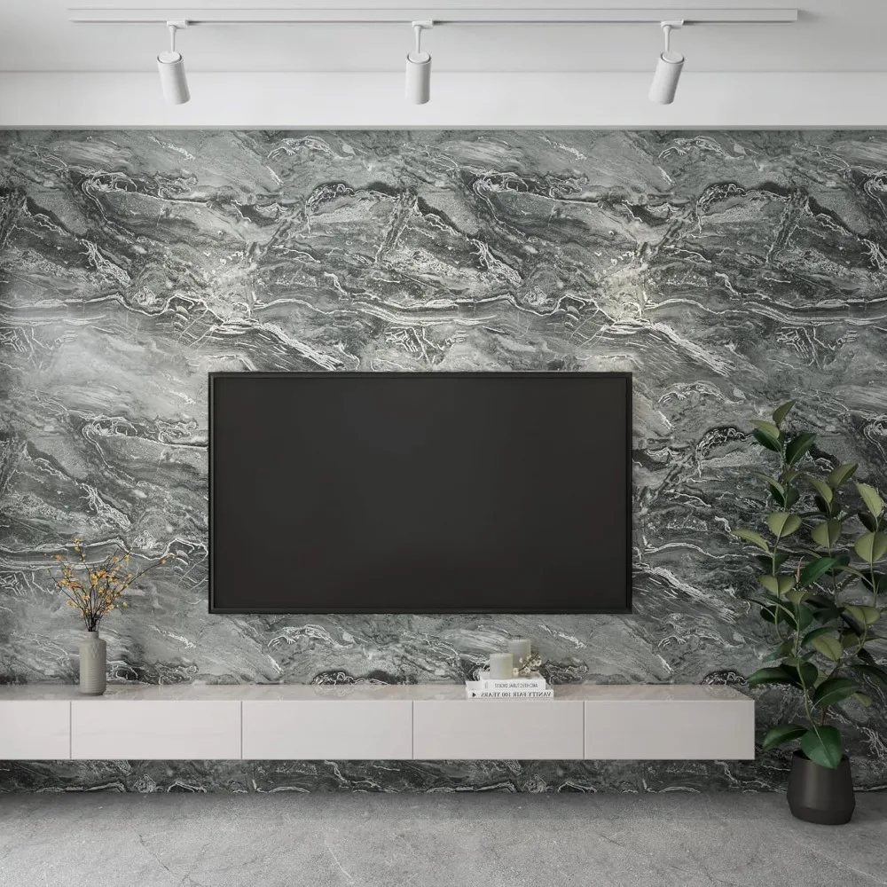 ورق اتصال قابل للتقشير واللصق على سطح الطاولة باللون الرمادي الفضي، مقاس 160 × 36 بوصة، غلاف فينيل لعدادات المطبخ والحمام