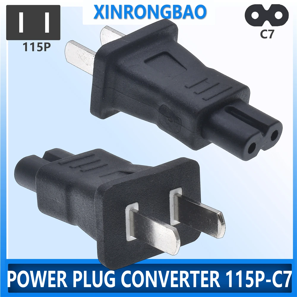 1PCS IEC 320 2-Pin C7 Female To 1-15P Male US NEMA/China  Right Angled AC Power Adapter Converter C7 receptacle to NEMA 1-15P BK