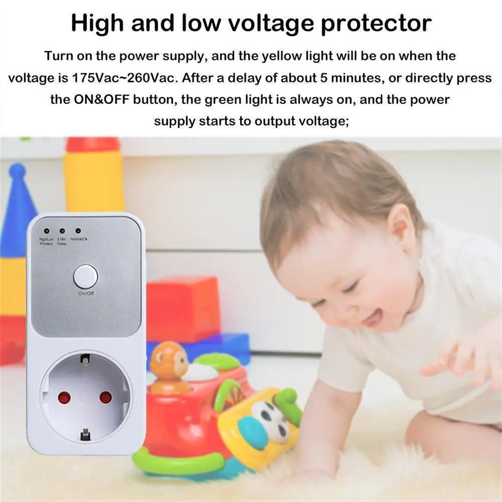 Automatic Voltage Protector Socket Switcher AC 220V Power Surge Safe Protector Stabilizer For Refrigerator Switcher Eu Plug