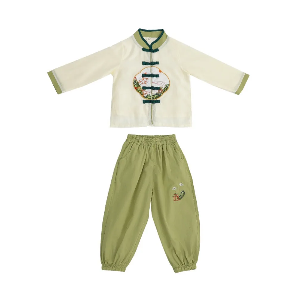 بدلة تانغ للأولاد والبنات من Hanfu لعام 2025 - تطريز عتيق، قطن/كتان ممتاز، ملابس أطفال على الطراز الصيني