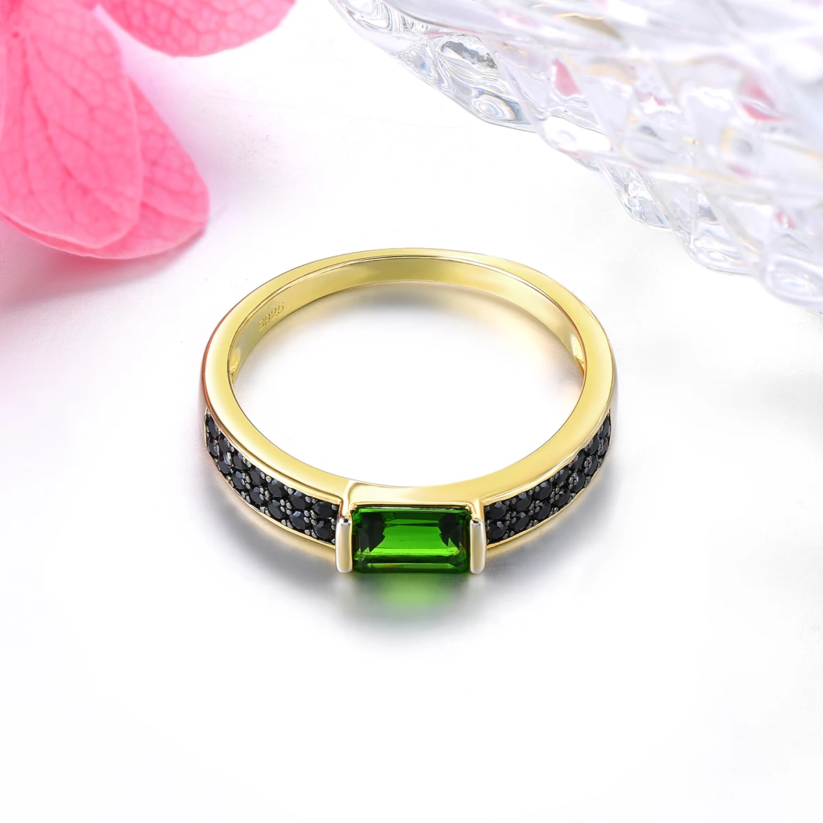 

Stock Clearance Natural Chrome Diopside Sterling Silver Yellow Gold Plated Ring 1 Carats Genuine Gemstone Women Classic Style