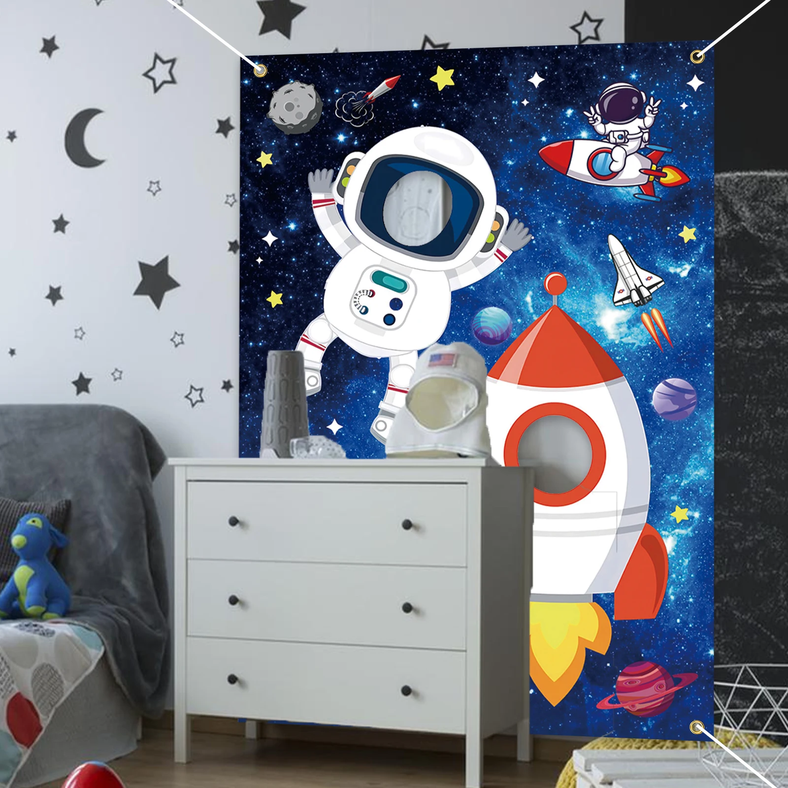 Levendige ruimte astronaut foto banner decoratie - koppels-vriendelijke hilarische gezicht gat prop achtergrond voor ruimte thema, verjaardag,