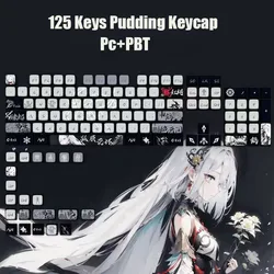Double Milk New Pudding PBT+PC Keycap Mechanical Keyboard Genshin Impact Cartoon Keycap Beelzebul Hutao 125 Keys Teclado Gamer