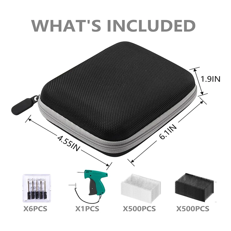 ABZW タグガン 衣類用 ハードケース付き、500 ブラック & 500 ホワイト 2 インチバーブファスナー、6 針、標準小売用タグガン