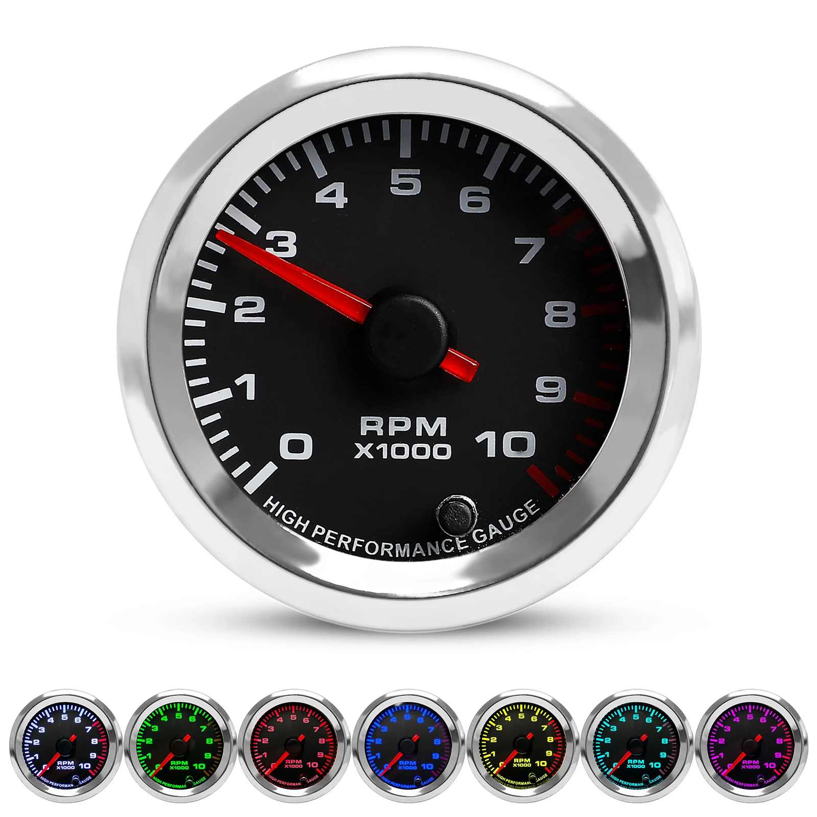 

New 2'' 52mm Car Tachometer 0-10000 RPM Gauge DC(10-15V) 12V 7 Colors Pointer RPM meter With Stepper Motor For RV Car