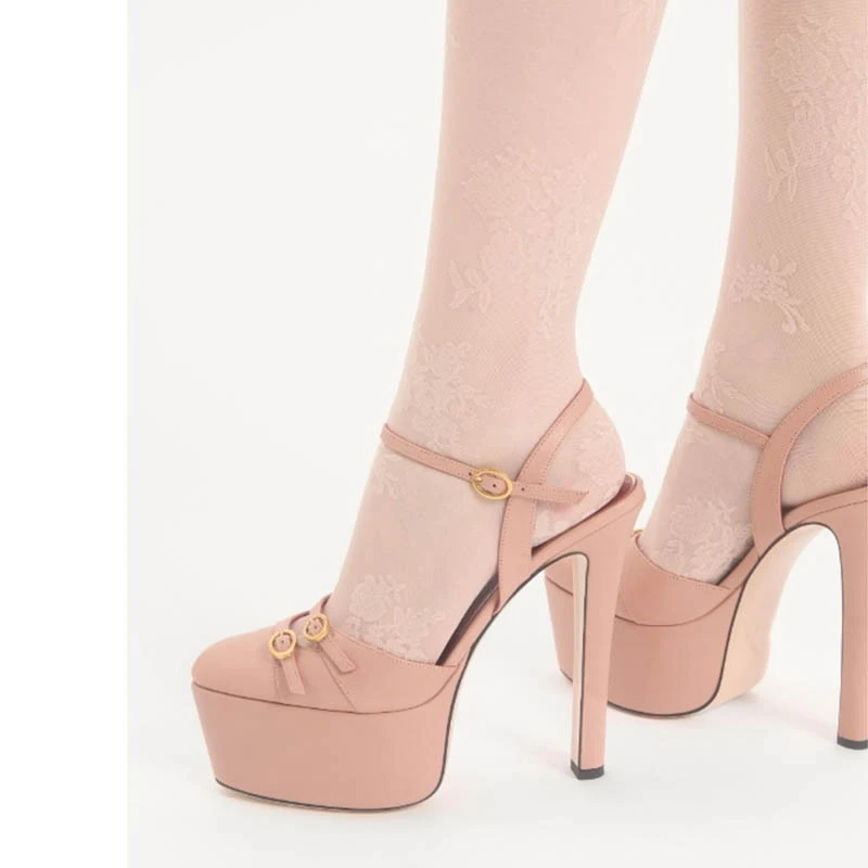 French Style Luxury High-Heeled Shoes with Thick Toe and Hollowed Out Back for Banquets, Women's Buckle Strap Sandals view 6