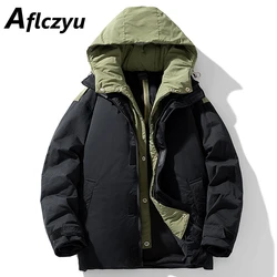 Waterproof Down Jacket Men Winter Puffer Jacket Fake Two Pieces Coats Male Winter Hooded Down Coat Camping Jackets Black