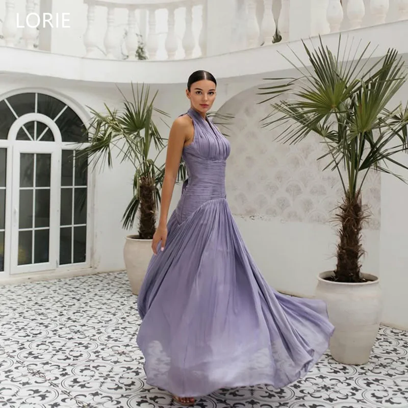 

LORIE Chic Chiffon Evening Dresses V-Neck Halter Sleesveless Pleats Party Dress A-Line Formal Occasion Prom Gowns Customized