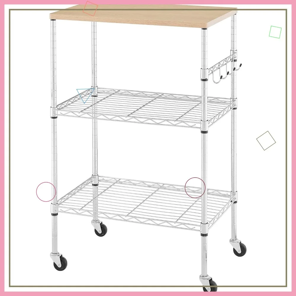 

Heavy Duty 450Lbs Microwave Cart with Wheels, 3 Tier Rolling Kitchen Storage Cart Adjustable Shelves Metal Utility