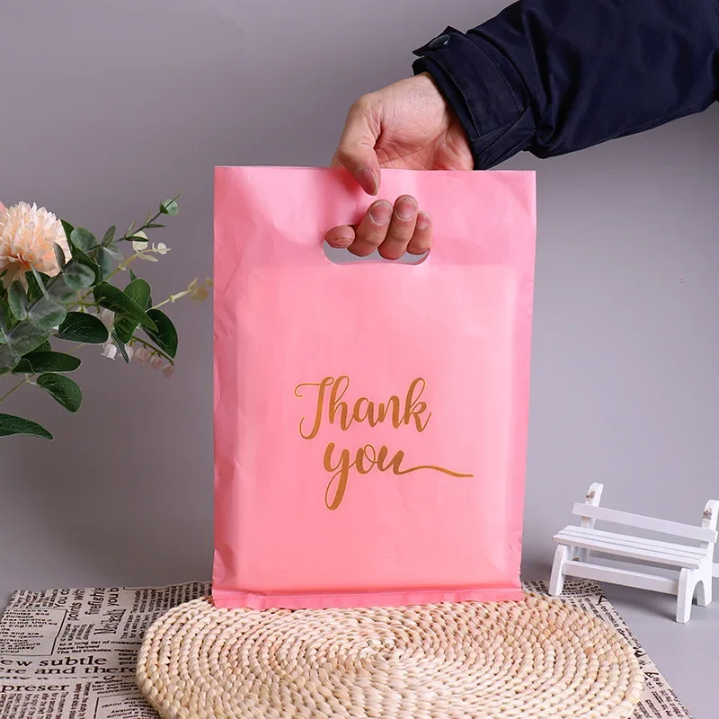 100pcs Thank You Bag Gift Plastic Shopping Bag Tote Bag 15*20cm Gitf Bag Birthday Wedding Party Favors Candy Cookie Wrappers