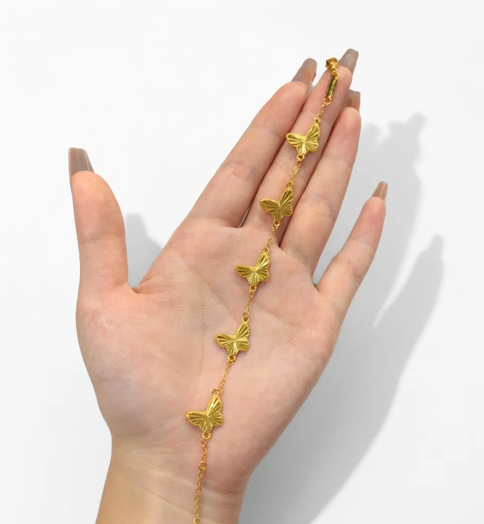 

Золотой лазерный браслет с пятью подвесками-бабочками для женщин: изысканное, шикарное, высококачественное, ослепительное модное украшение