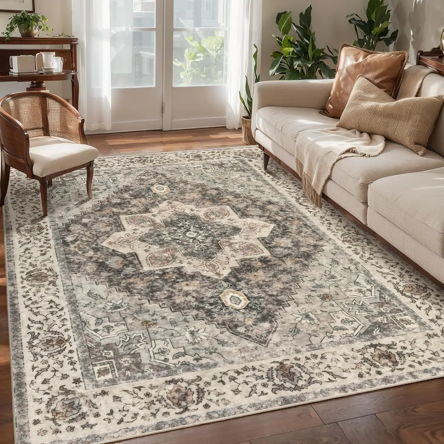 

Crystal velvet carpetTangsoo Washable Rug Area Rug, Vintage Rug Indoor for Living Room, Non Slip Machine Washable Large Rugs