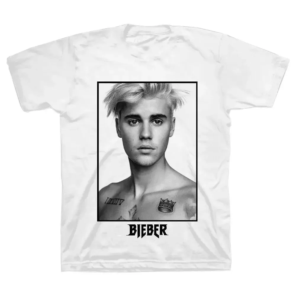 heavyweight Informal New Arrival vintage funny anime Hot Sale clothes Summer harajuku t shirt Justin Bieber Men\'S White Medium