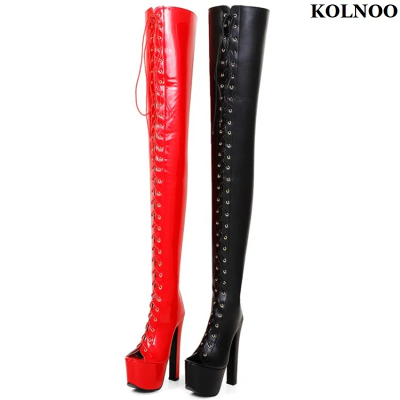 

Kolnoo 2022 New Handmade Women's High Heel Boots Peep-toe Platform Sexy Night-club Thigh-high Boots Evening Fashion Winter Shoes