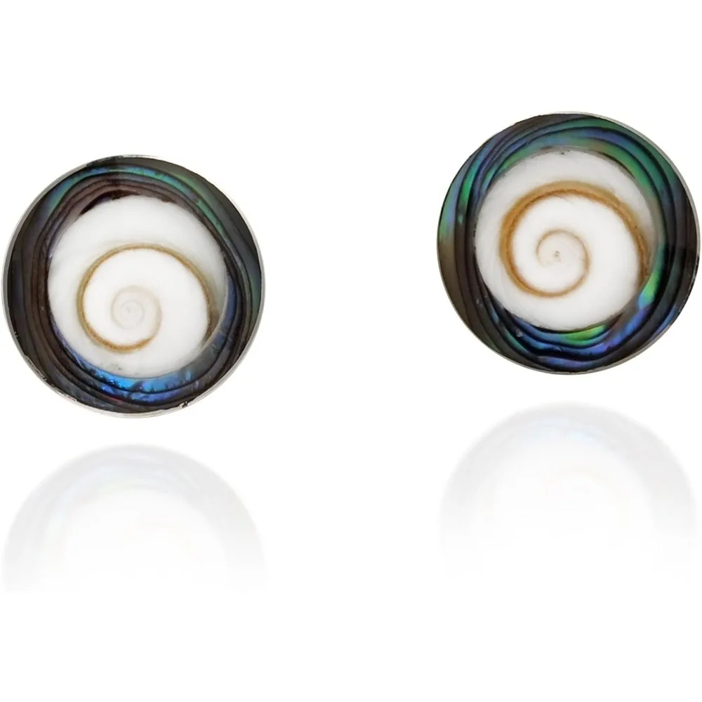 

Rainbow Abalone Shiva Shell Round Sterling Silver Stud Earrings Handmade Ocean Inspired