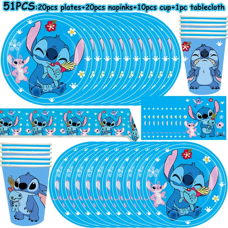 Disney Stitch Birthday Party Decorations New Blue Lilo&Stitch Paper Cup Napkin Plate Balloons Backdrop Baby Shower Gift Bag Kids