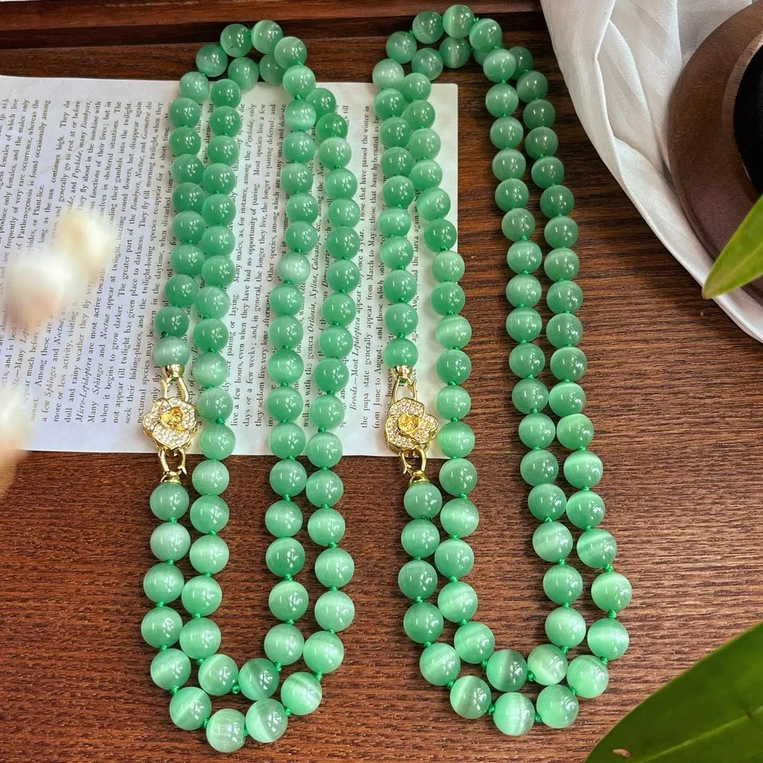 

blue green pink cateye stone round 10mm necklace 85cm wholesale beads nature FPPJ woman