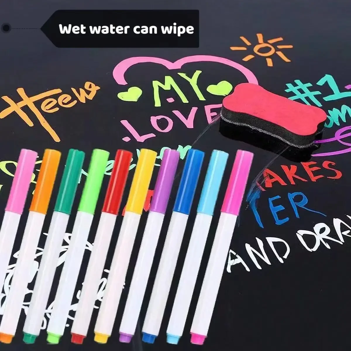 12colors Lightboard Blackboard Marker Pens – Neon Glow Ink for LED Blackboard Decor, Perfect for Party, Bar & Wedding Signs