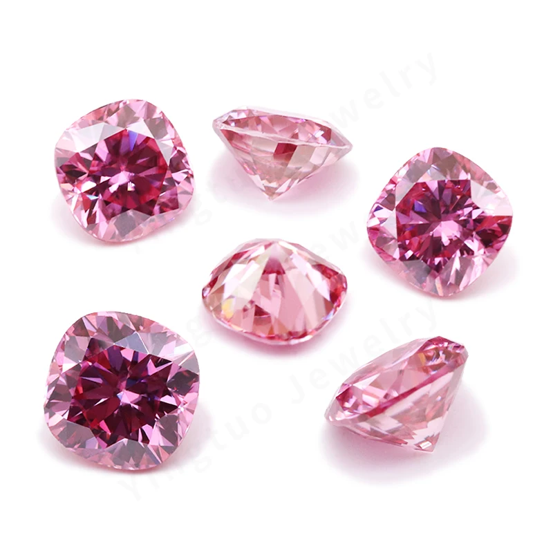 Pink Color Moissanite Stone Cushion Cut 7*7mm 2ct Lab Greated Gemstone Diamond for Woman Jewelry Rings Earrings Making