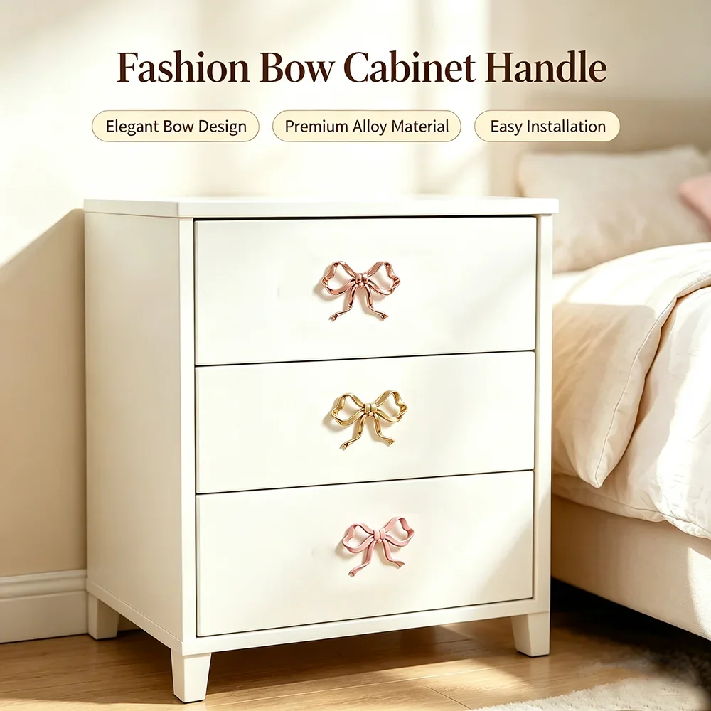 2/4Pcs Pink Bow Shape Drawer Knob Cabinet Handles Kitchen Cupboard Pulls Wardrobe Drawer Knobs Furniture Handle Hardware