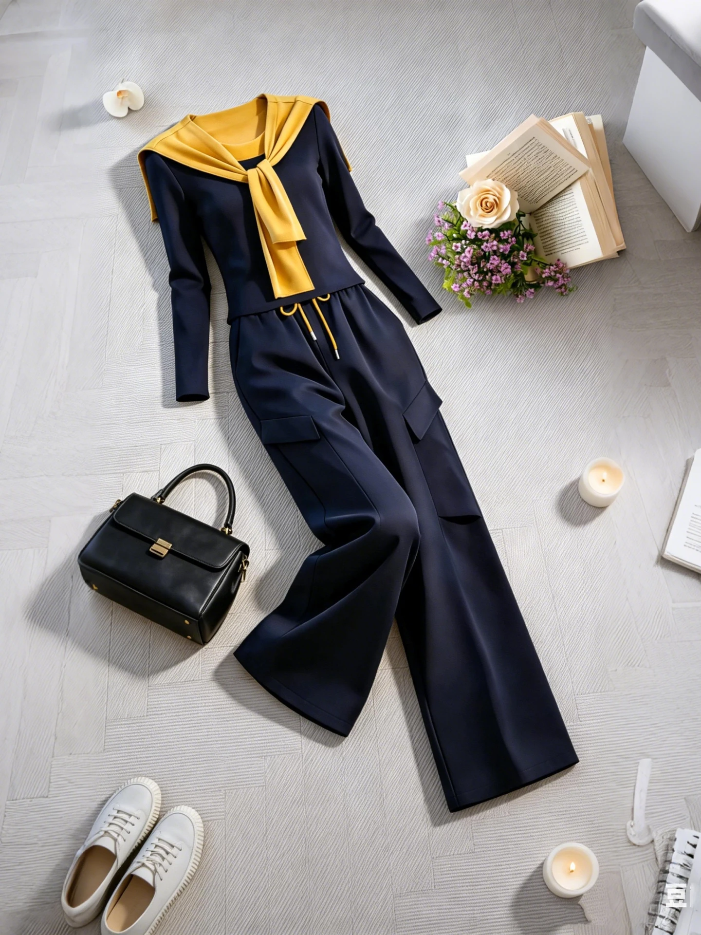 

Fashionable Lightweight Mature Early Spring Two-Piece Set Non-Repeating Wide Leg Pants High Waist Top Breathable Medium Thick...