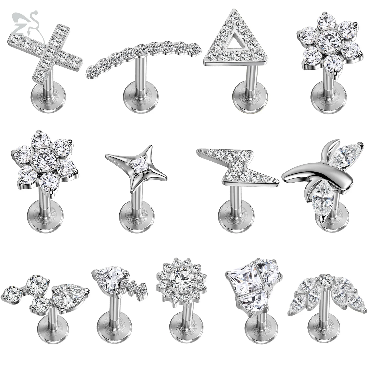 ZS 1PC G23 Titan Lippenpiercing Silberfarben Ohrstecker Herz-Blumen-Form Nasenstecker Knorpel-Ohrring Helix-Piercing Schmuck