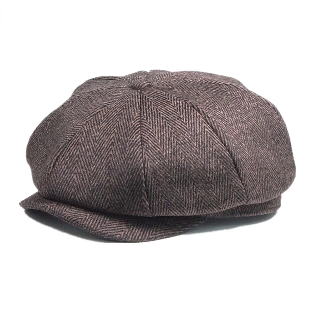 NEWSBOY Wool Men Hat Tweed Plaid Newsboy Cap British Style Brand Flat Cap Woolen Octagonal Hat Autumn Winter Male Beret