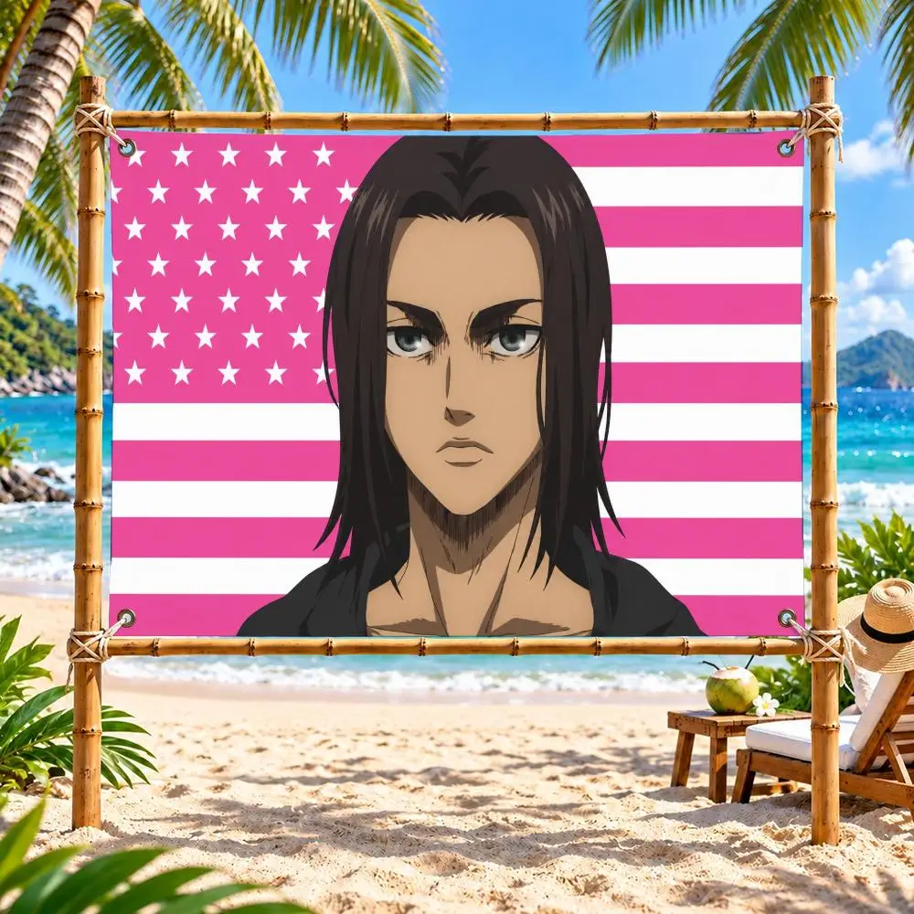 Eren Yeager Levi Ackerman A-Attack on Titan Flags Outdoor Decor Flaga Decorative Home Objects Barber Shop Decoration Garage Hang
