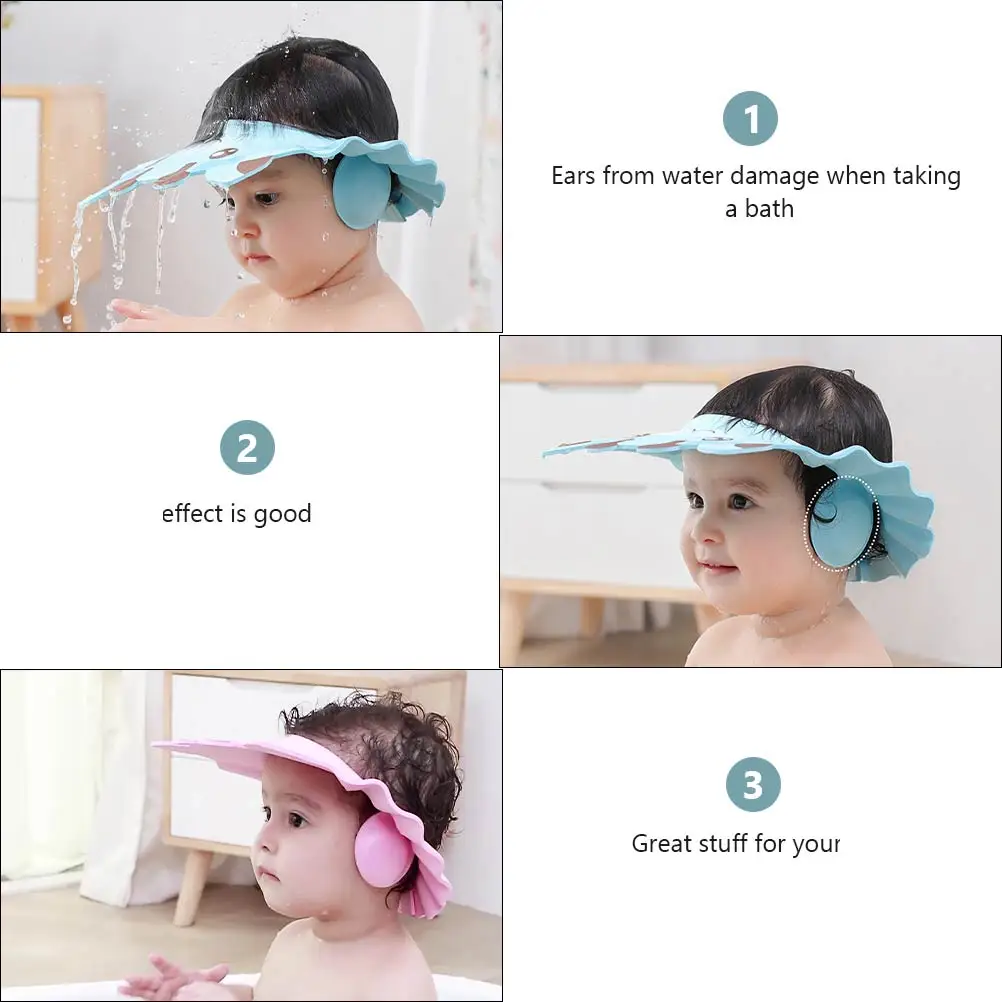 

2 Pcs Waterproof Shampoo Cap Kids Bathing Hat EVA Cartoon Ear Adjustable Travel Comfortable for Hair