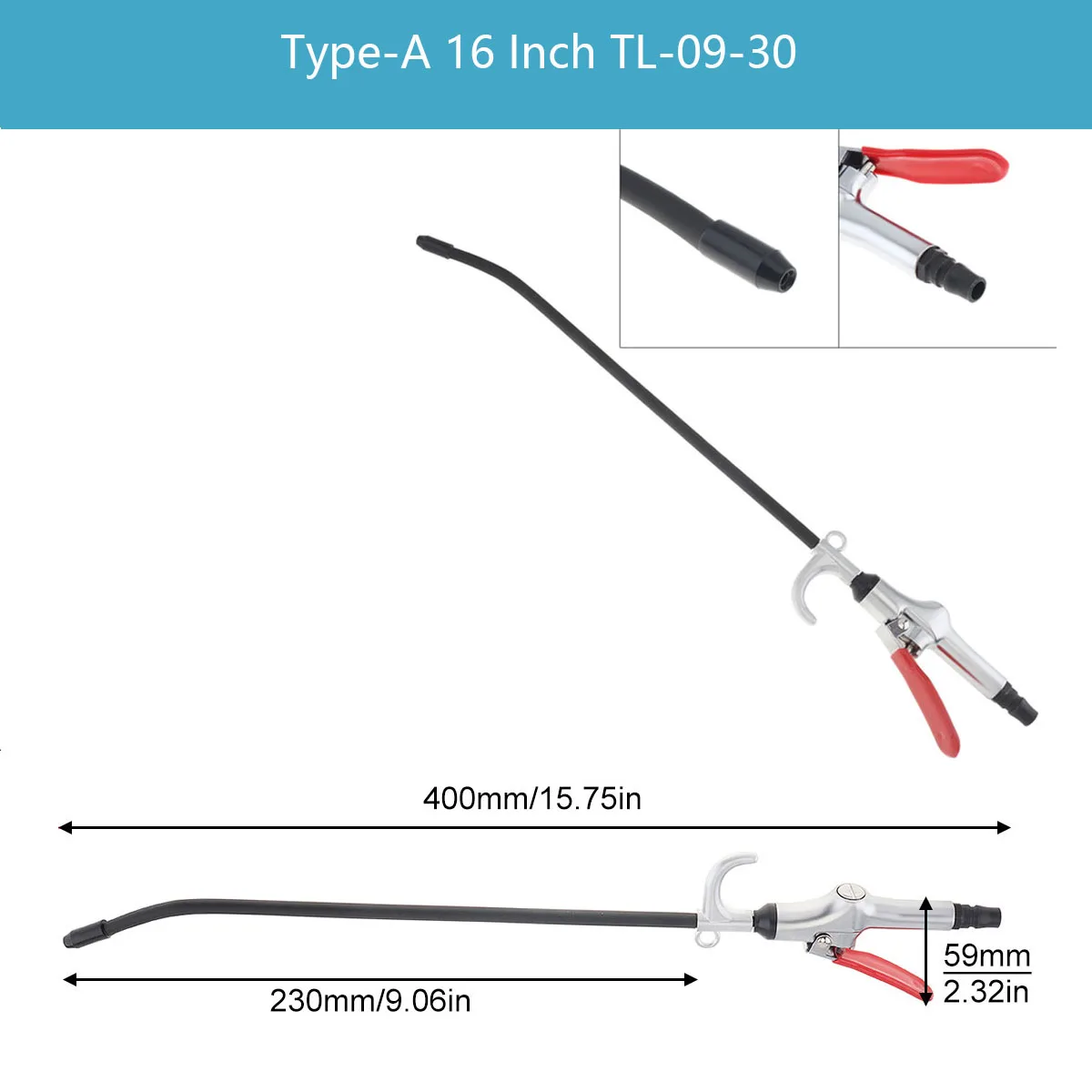 Imagem -02 - Pneumatic Air Blow Gun Cleaning Duster Press tipo Switch Long Nozzle Limpeza de pó 16 20 400 mm 500 mm