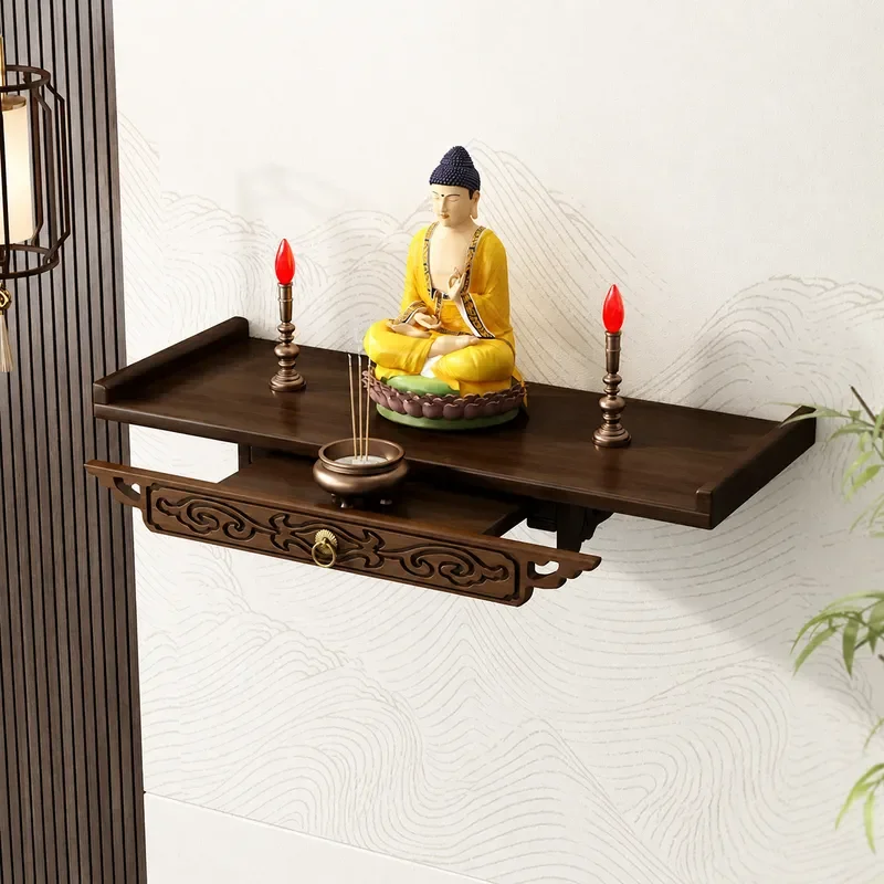 Wall Mounted Buddhist Shrine Base Small Offering Platform for Wealth God Guanyin Buddha Statue Bracket Home Decor Altar Stand