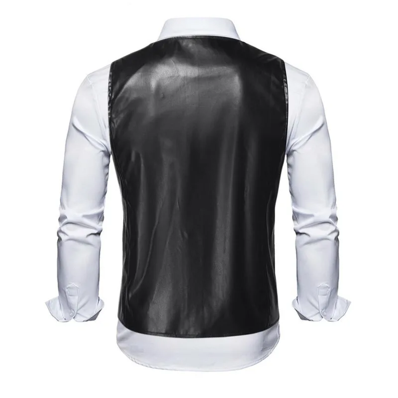 Preto vermelho laranja colete de couro falso masculino fino único breasted escritório colete sem mangas blazer colete plus size