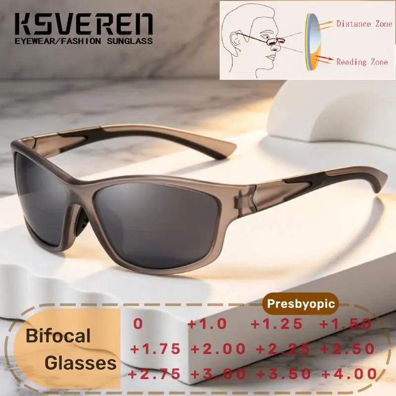 Wrap Around Dual Vision Reading Glasses Men Women Sports Gray Sunshade Presbyopia Eyewear Custom Bifocal Lenses +0.50 To +4.00