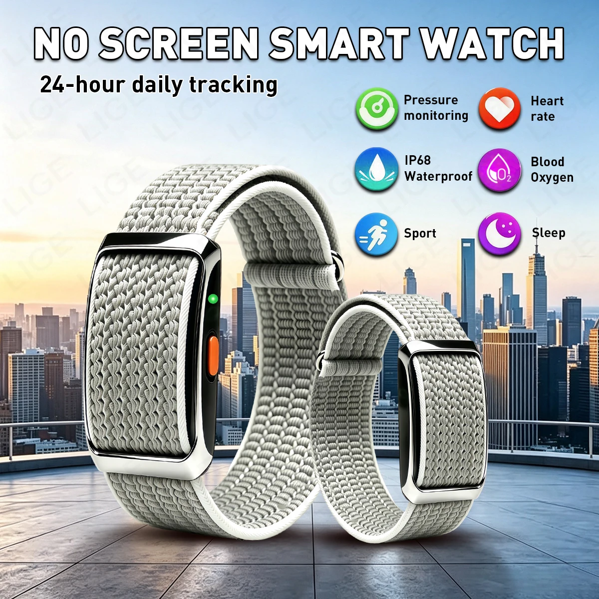 LIGE Neues Smart-Armband ohne Bildschirm, Herzfrequenz- und Blutsauerstoffmessgerät, Sport-Fitness, 1ATM wasserdicht, bildschirmlose Smartwatch für Männer und Frauen